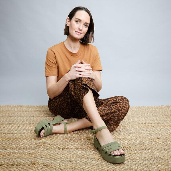 esska Ellie Green Flat Platform Sandal