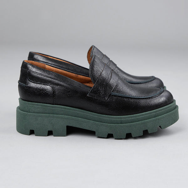 Esska Emily Black Chunky Flat Loafers