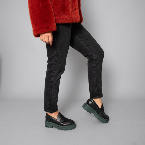 Esska Emily Black Chunky Flat Loafers