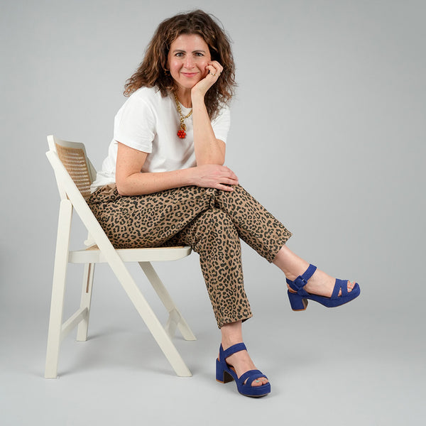 Esska Flora Ink Blue Mid Heel Suede Sandal