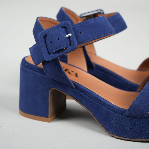 Esska Flora Ink Blue Mid Heel Suede Sandal