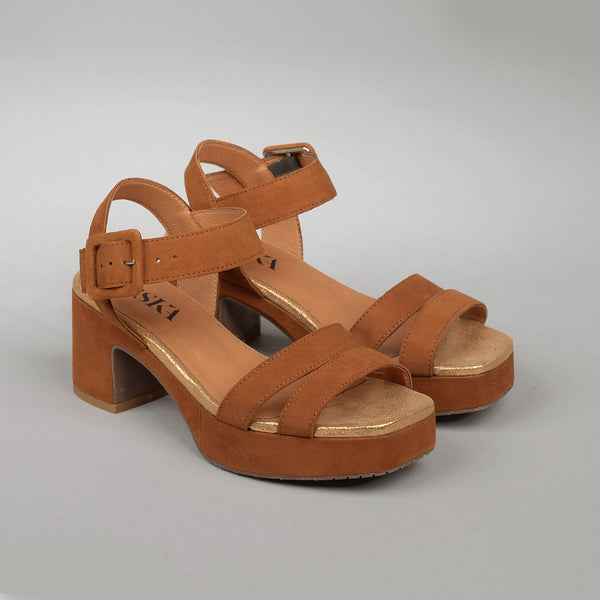 Esska Flora Tan Mid Heel Sandal