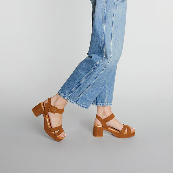 Esska Flora Tan Mid Heel Sandal