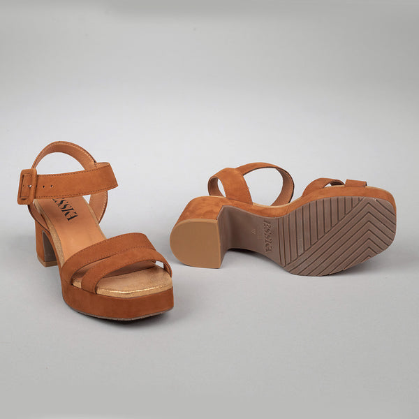Esska Flora Tan Mid Heel Sandal