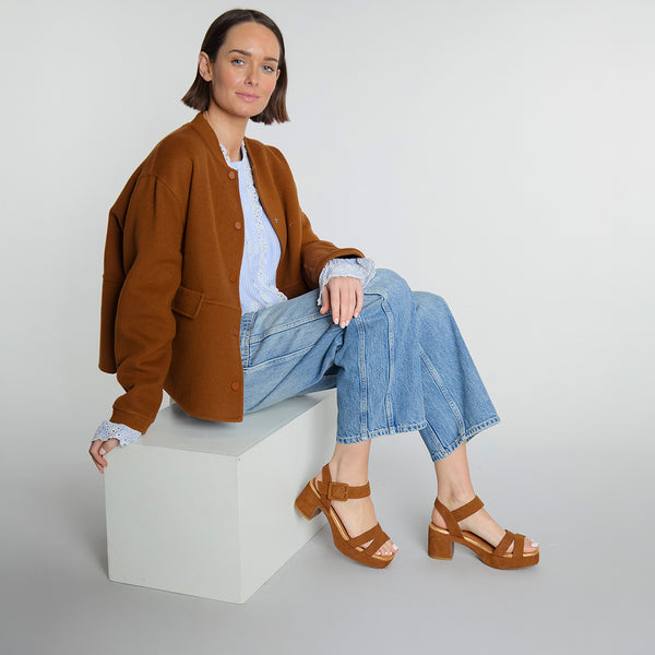 esska Flora Tan Mid Heel Sandal