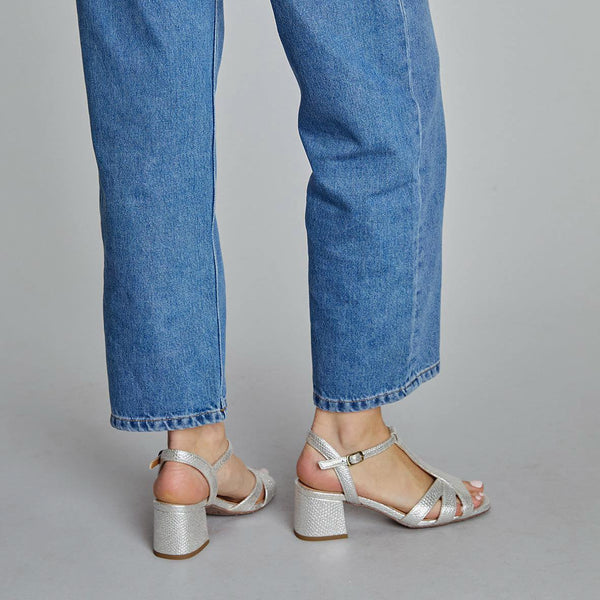 Esska Gabby Vegan Embossed Silver Low Heel Sandal