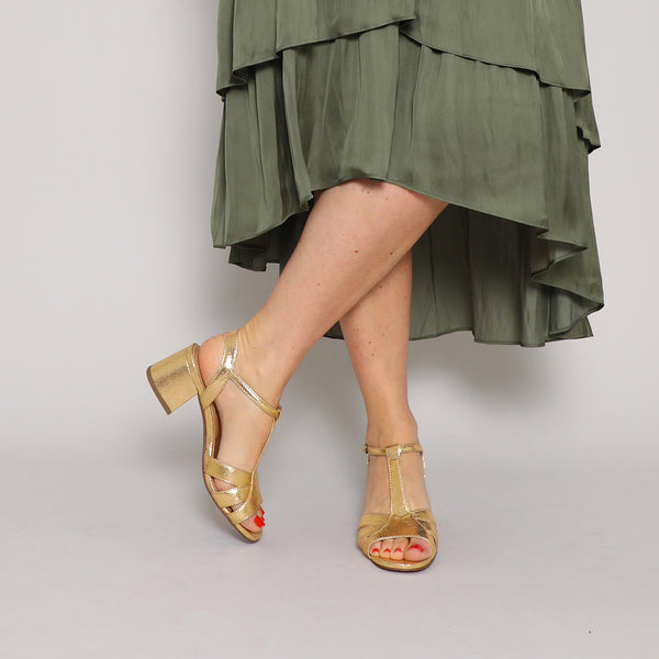 esska Gabby Vegan Gold Low Heel Sandal