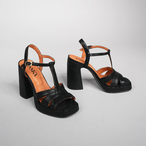 Esska Gaia Metallic Black High Heel Sandal