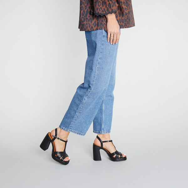 esska Gaia Metallic Black High Heel Sandal