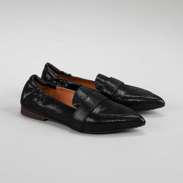 Esska Hannah Black Metallic Flat Pointy Shoe