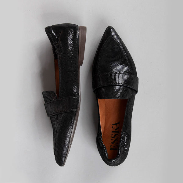 Esska Hannah Black Metallic Flat Pointy Shoe