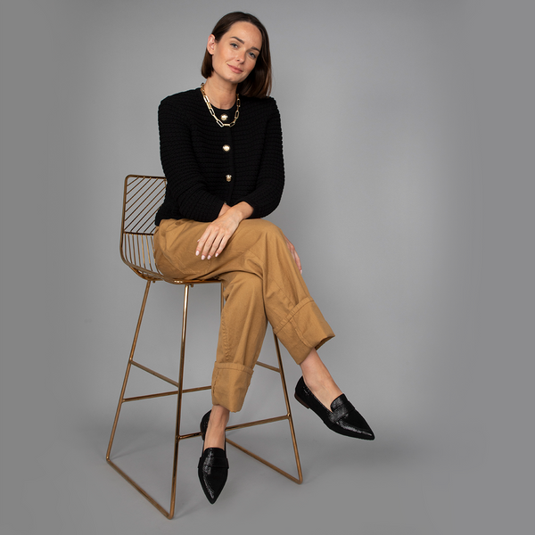 esska Hannah Black Metallic Flat Pointy Shoe