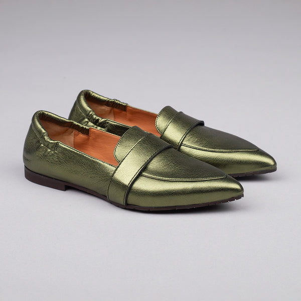 Esska Hannah Metallic Green Flat Shoe