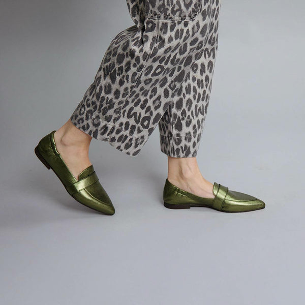 Esska Hannah Metallic Green Flat Shoe