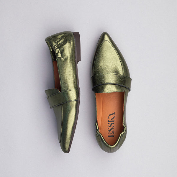 Esska Hannah Metallic Green Flat Shoe