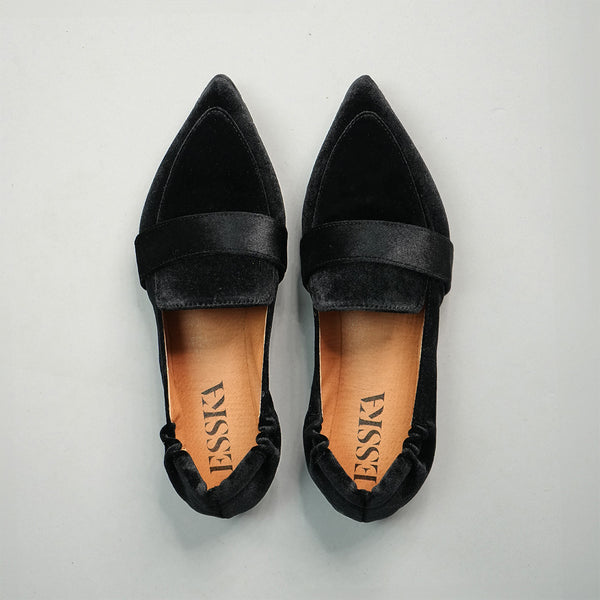 Esska Hannah Vegan Velvet Black Flat Pointy Shoe