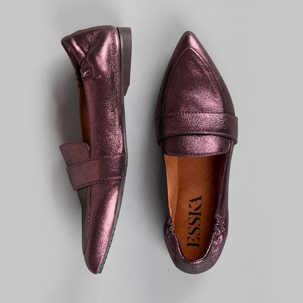 Esska Hannah Wine Metallic Flat Shoe