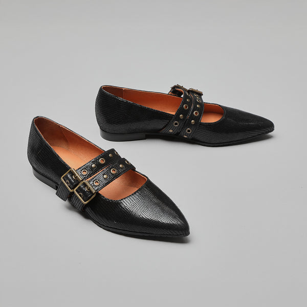 Esska Harper Metallic Black Flat Pointy Shoe