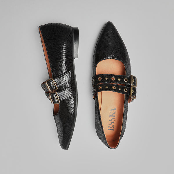 Esska Harper Metallic Black Flat Pointy Shoe