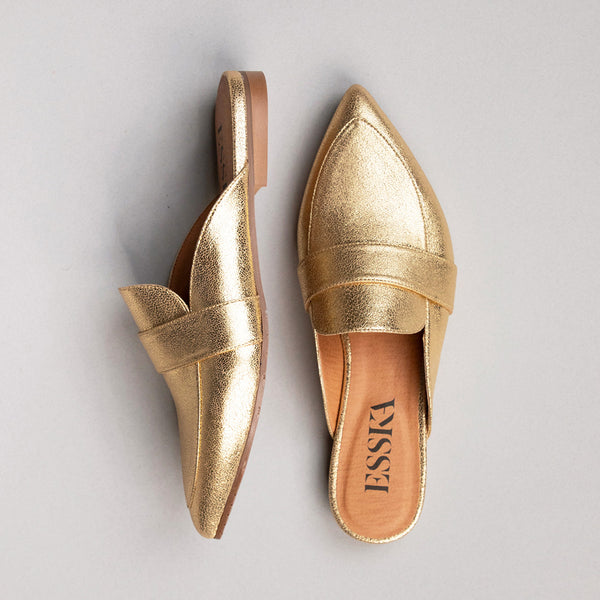 Esska Hayley Vegan Gold Flat Pointy Slip On