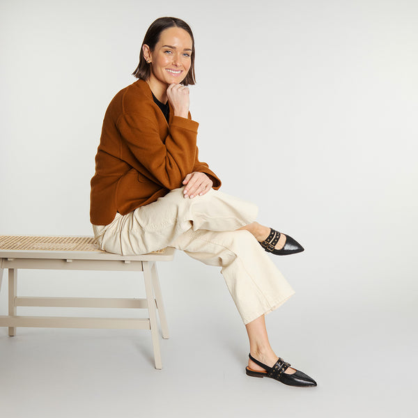 esska Hope Metallic Black Flat Pointy Sling Back