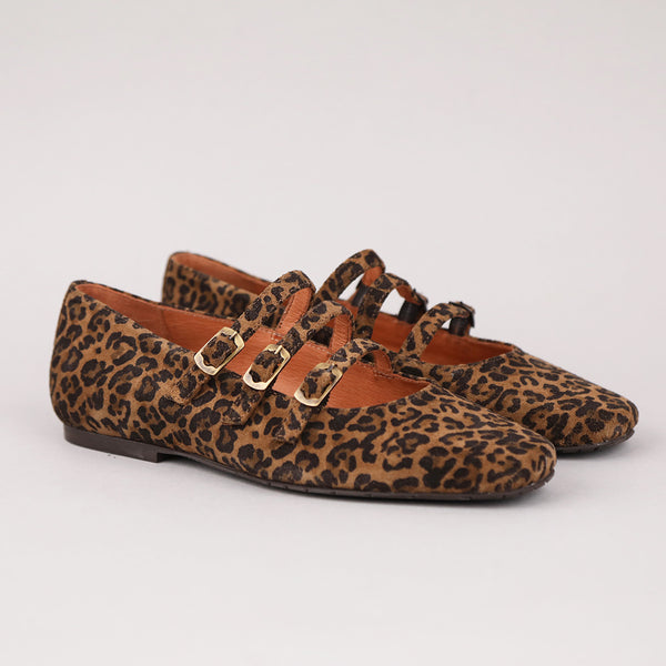 Esska Ilo Leopard Three Strap Flat Shoe