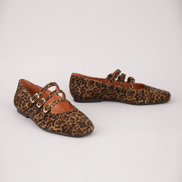 Esska Ilo Leopard Three Strap Flat Shoe