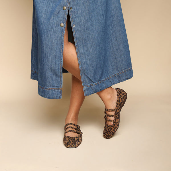 esska Ilo Leopard Three Strap Flat Shoe