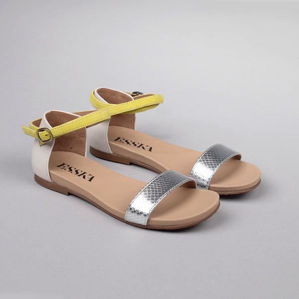 Esska India Silver & Lemon Flat Sandals