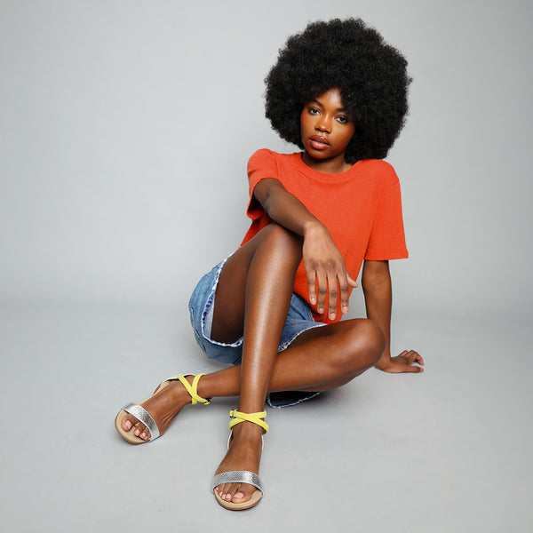 Esska India Silver & Lemon Flat Sandals