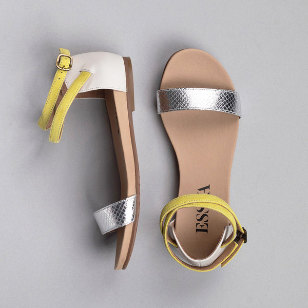 Esska India Silver & Lemon Flat Sandals