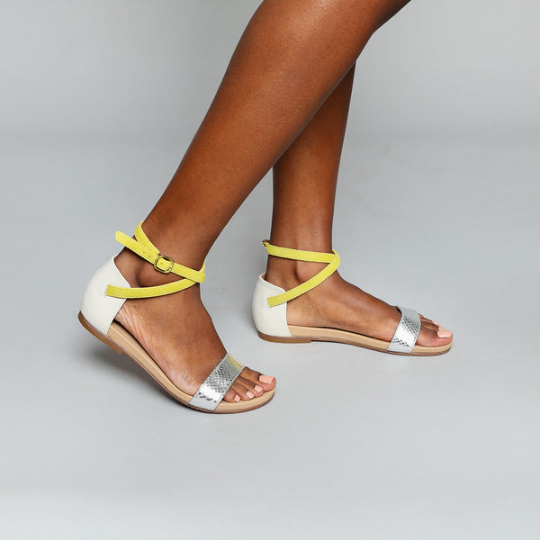 esska India Silver & Lemon Flat Sandals