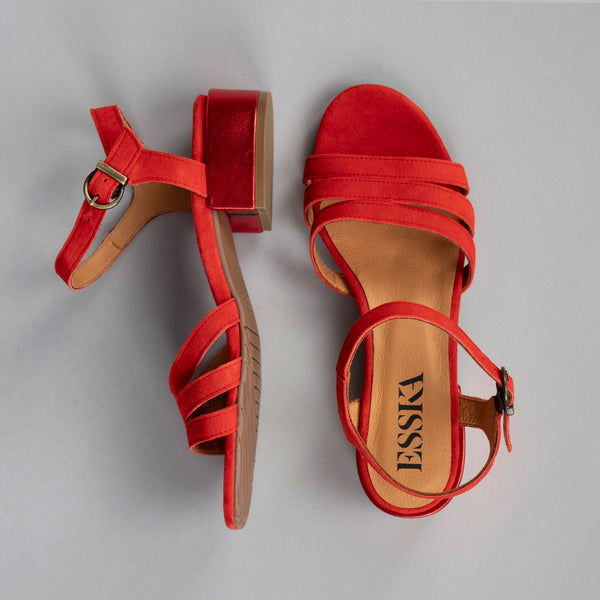 Esska Jesse WIDE Red Low Heel Sandal