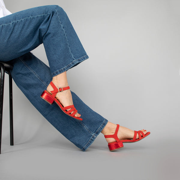 esska Jesse WIDE Red Low Heel Sandal