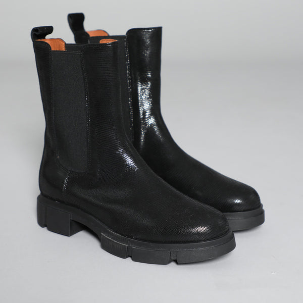 Esska June Black Metallic Chunky Flat Boot