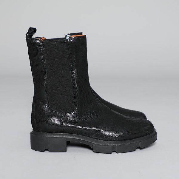 Esska June Black Metallic Chunky Flat Boot
