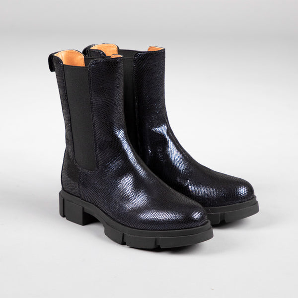 Esska June Navy Metallic Chunky Flat Boot