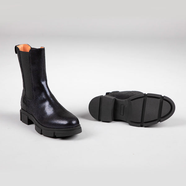 Esska June Navy Metallic Chunky Flat Boot