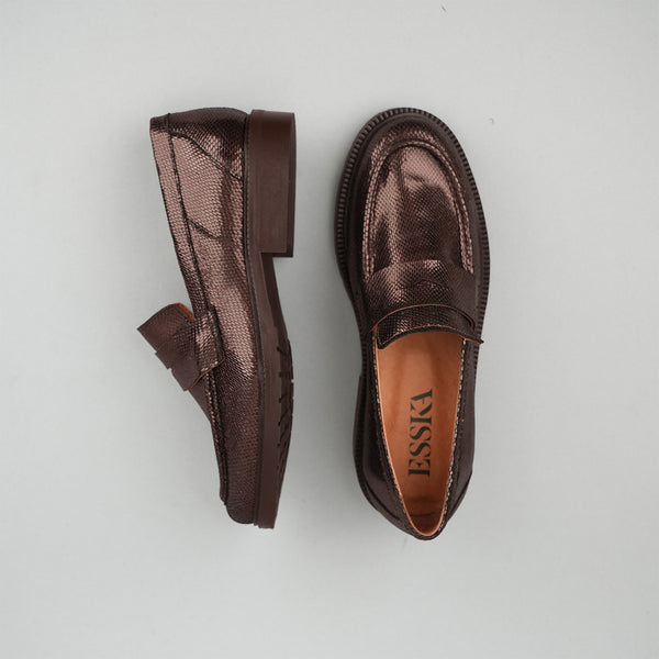 Esska Kath Metallic Dark Brown Penny Loafer