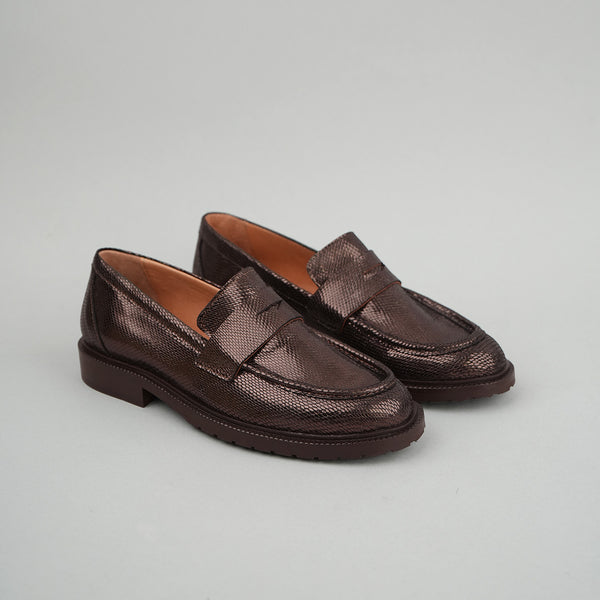 Esska Kath Metallic Dark Brown Penny Loafer