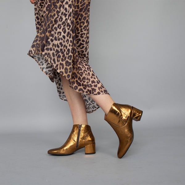 esska Kiana Dark Gold Low Heel Ankle Boot