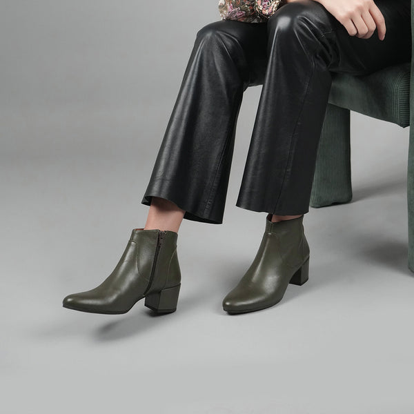 esska Kiana Khaki Ankle Low Heel Boot