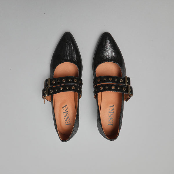 Esska Larissa Metallic Black Low Heel Shoe