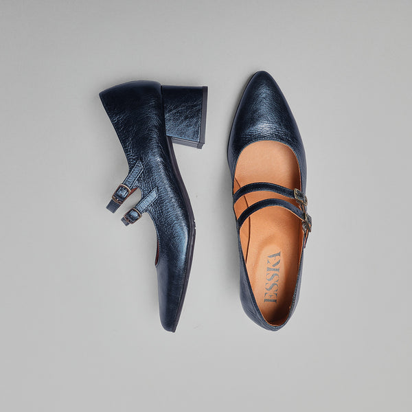 Esska Laura Metallic Navy Low Heel Shoe