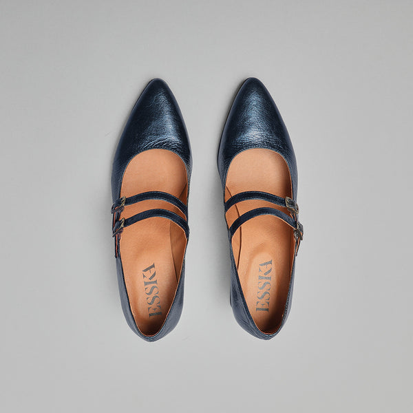 Esska Laura WIDE Metallic Navy Low Heel Shoe