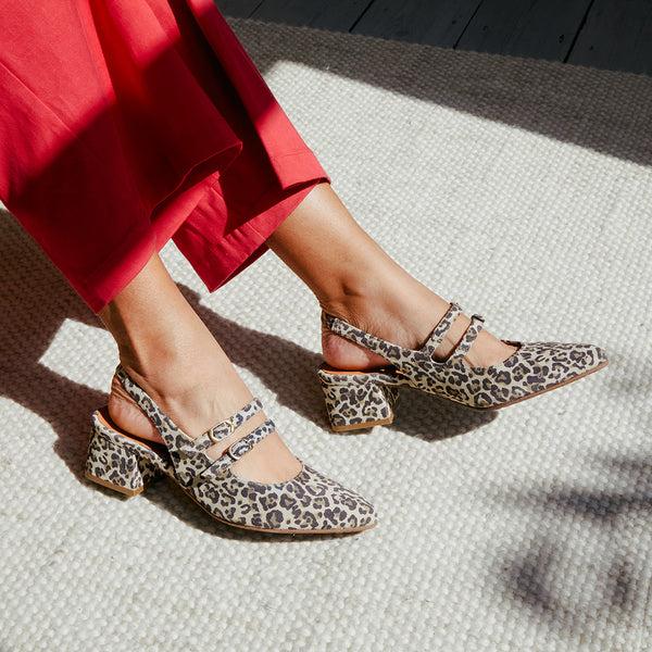 Esska Layal Leopard Light Pointy Sling Back Shoes