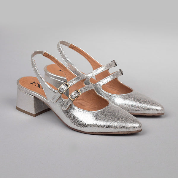 Esska Layal Vegan Silver Low Heel Sling Back Shoe