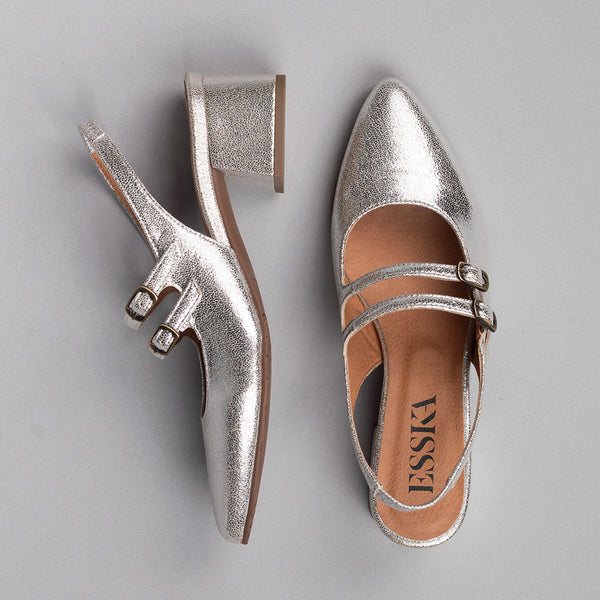 Esska Layal Vegan Silver Low Heel Sling Back Shoe