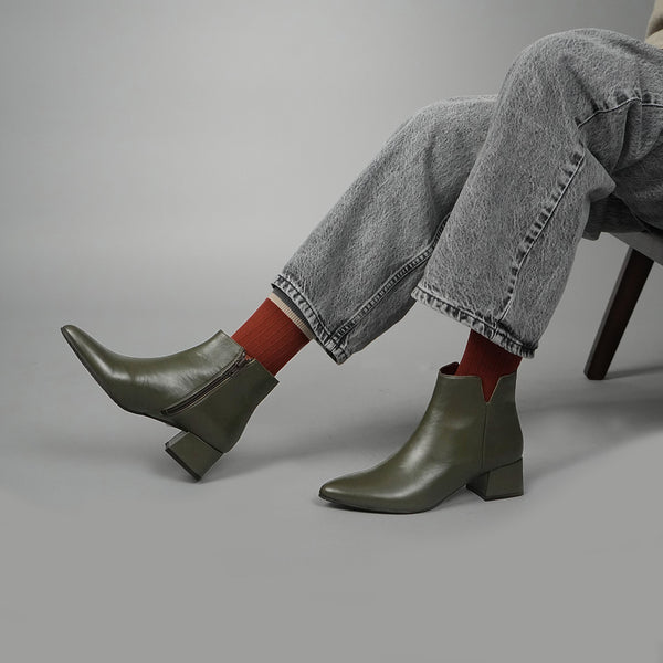 esska Leisel Khaki Low Heel Ankle Boot