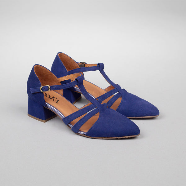 Esska Lina Ink Blue Low Heel T-Bar Shoe